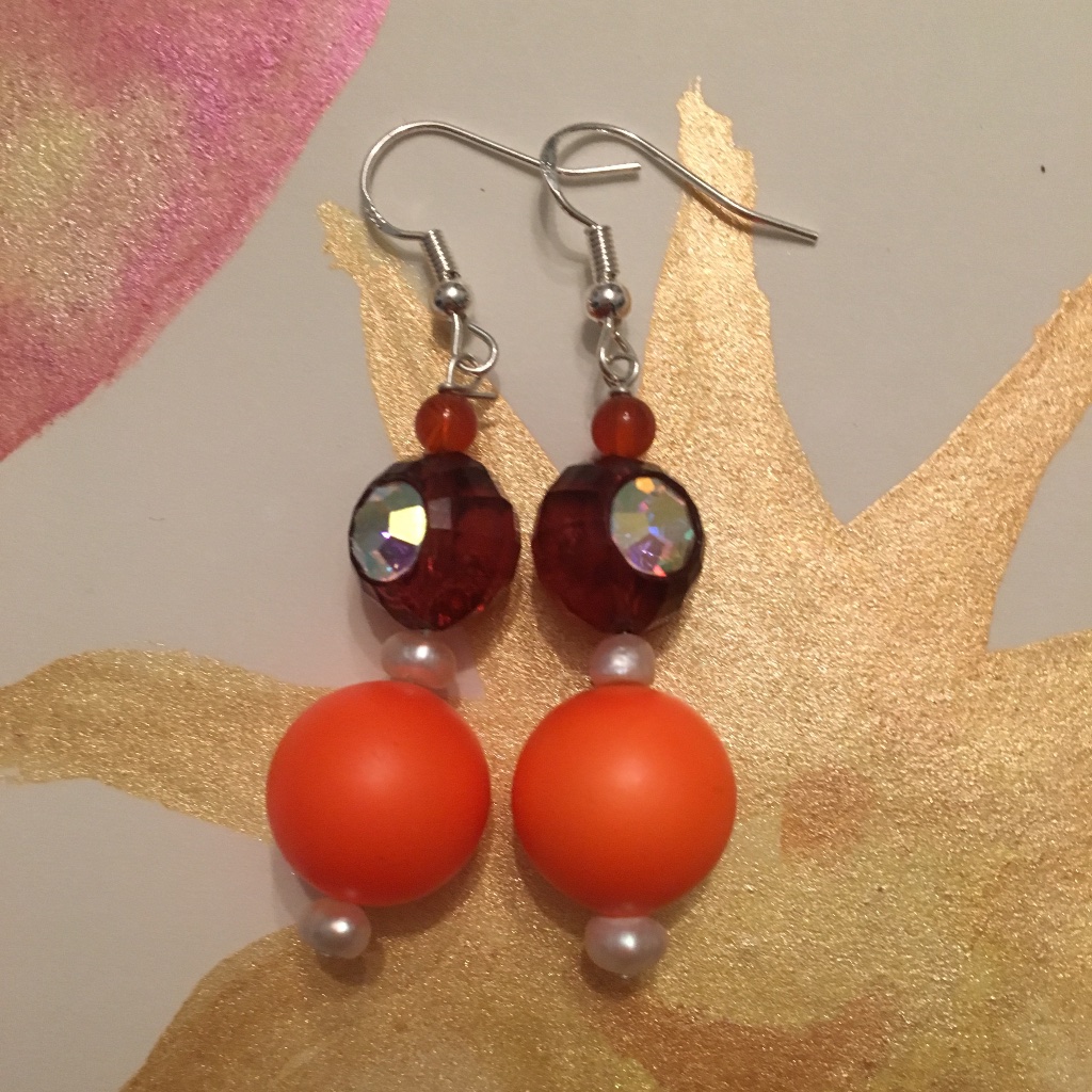 Aperol Earrings- Carnelian, Vintage Beads, And Freshwater Pearls On Sterling